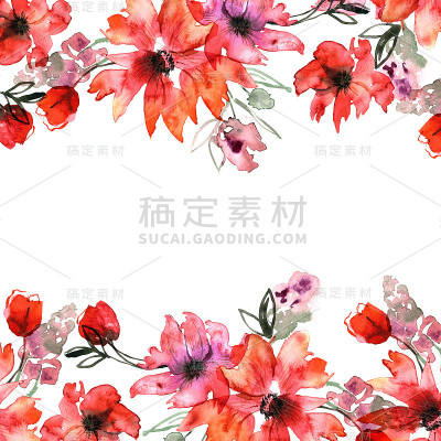 可爱的水彩手绘花。的邀请。婚礼卡片。生日贺卡