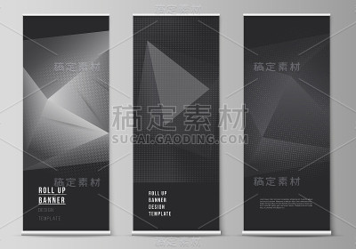 矢量布局的滚动模型设计模板垂直的传单，旗帜设计模板，横幅站，广告设计。用点装饰的半色调效果。点缀波普