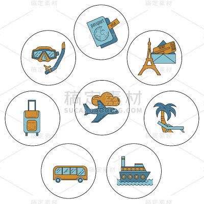旅游图标向量集线性设计
