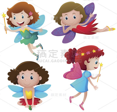 四个可爱的小仙女在飞翔