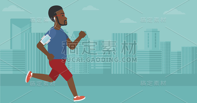 Man jogging with earphones and smartphone