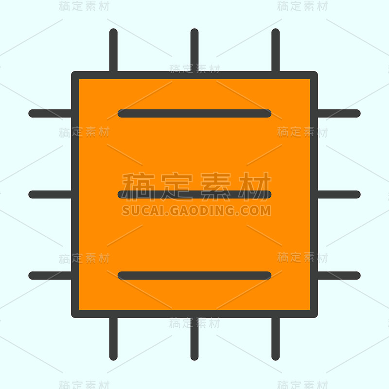 中央处理器单元线图标。CPU向量简单最小96x96象形图