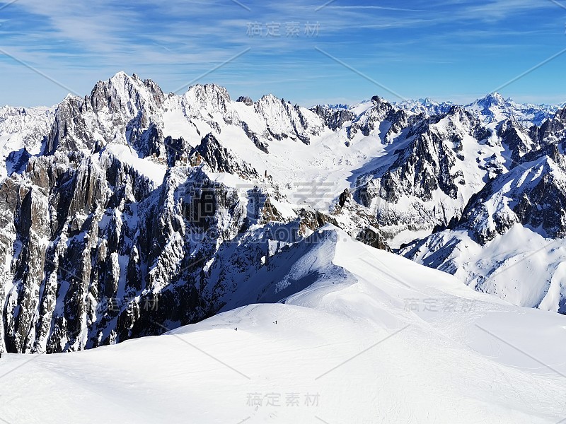 Chamonix Aiguille du midi法国勃朗山山脉滑雪滑雪单板滑雪