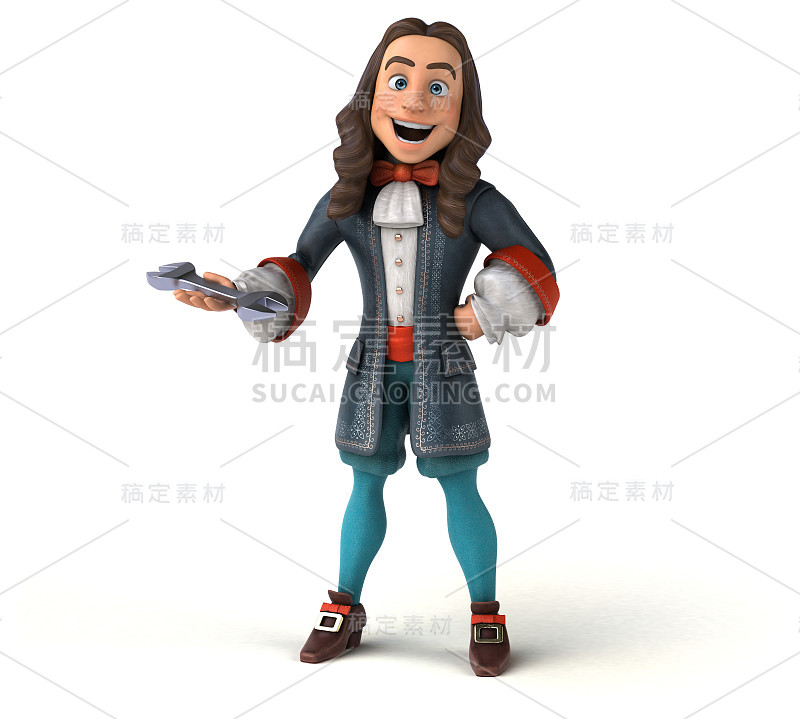 3D插图的卡通人在历史巴洛克服装