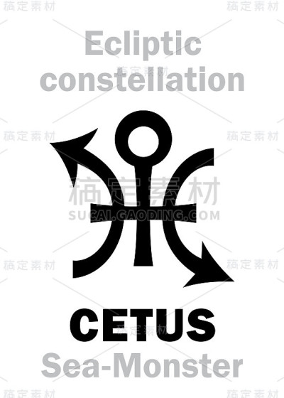 星座:海怪星座，黄道星座(位于宝瓶座、双鱼座和波江座之间)。象形文字符号(原始单一符号)。