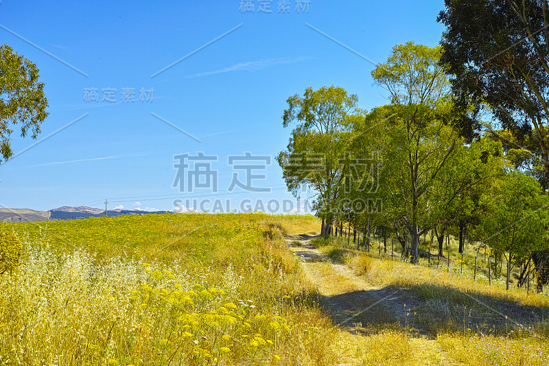 西西里岛中部的景色，在群山和田野之间