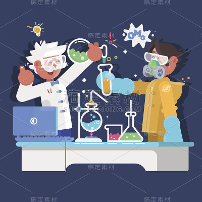 实验室助理在科学、医学、化学或生物实验室工作。矢量图