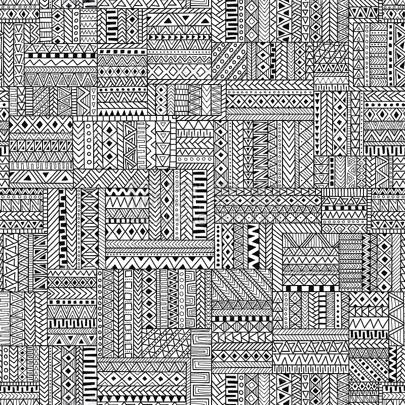无缝拼接的图案。种族和部落主题。