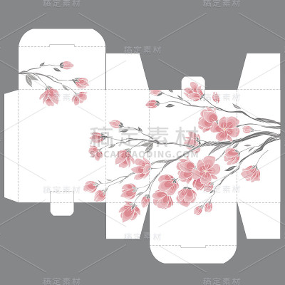 礼物婚礼喜好模具盒设计模板与樱花图案