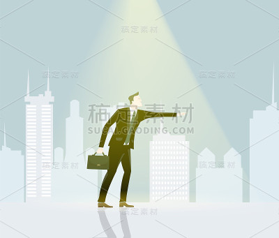 西装革履的商人在给我们指路。经营理念集合。