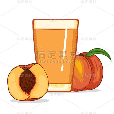 矢量卡通插图-玻璃杯的桃子汁