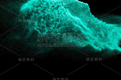 摘要绿色粉末飞溅在黑色背景上。绿色粉末爆炸。
