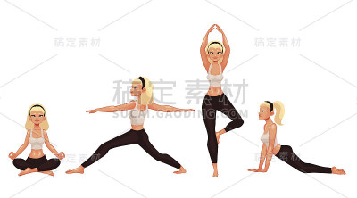 设置美丽的女人在各种瑜伽姿势