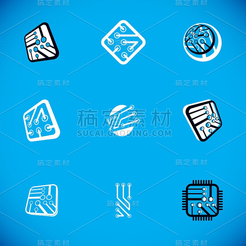 Set of microprocessor scheme abstract emblems. Fut