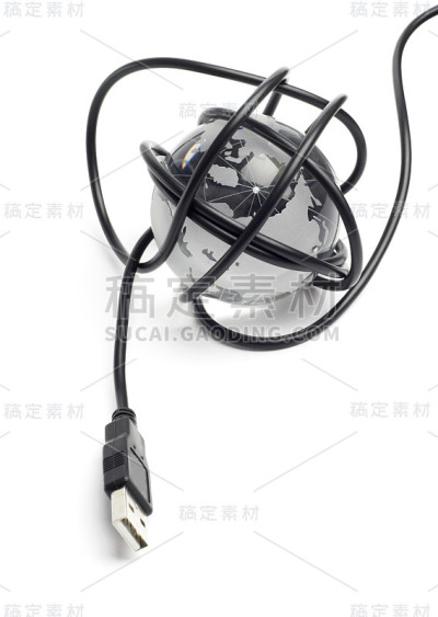 USB线缠绕在地球仪上