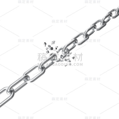 破碎的钢，破碎的金属链连接自由的概念。破坏强钢，3D插图