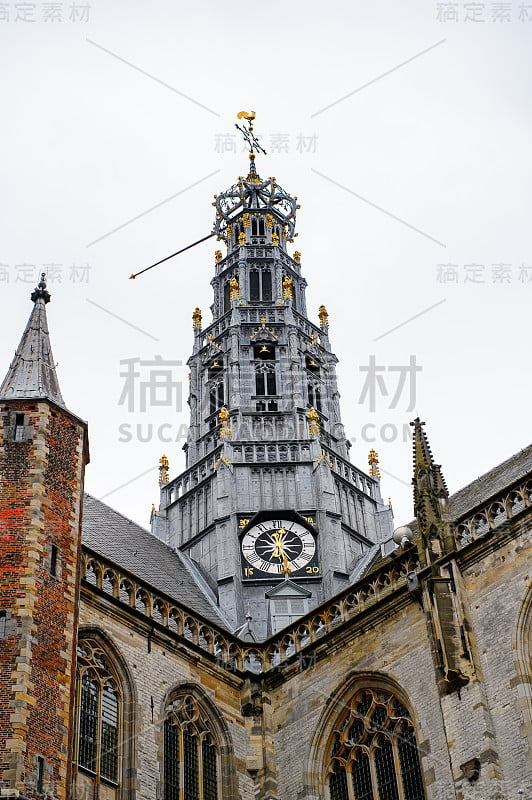 Grote Kerk(大教堂)在Grote Markt，哈勒姆的中心广场