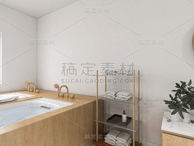 3D效果图，优雅宽敞的现代公寓卧室设计，大床旁边的大衣柜，配有梳妆台和绿色植物