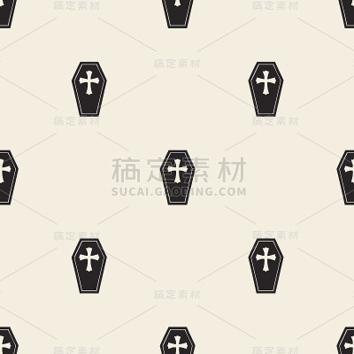 无缝单色棺材和十字图案背景