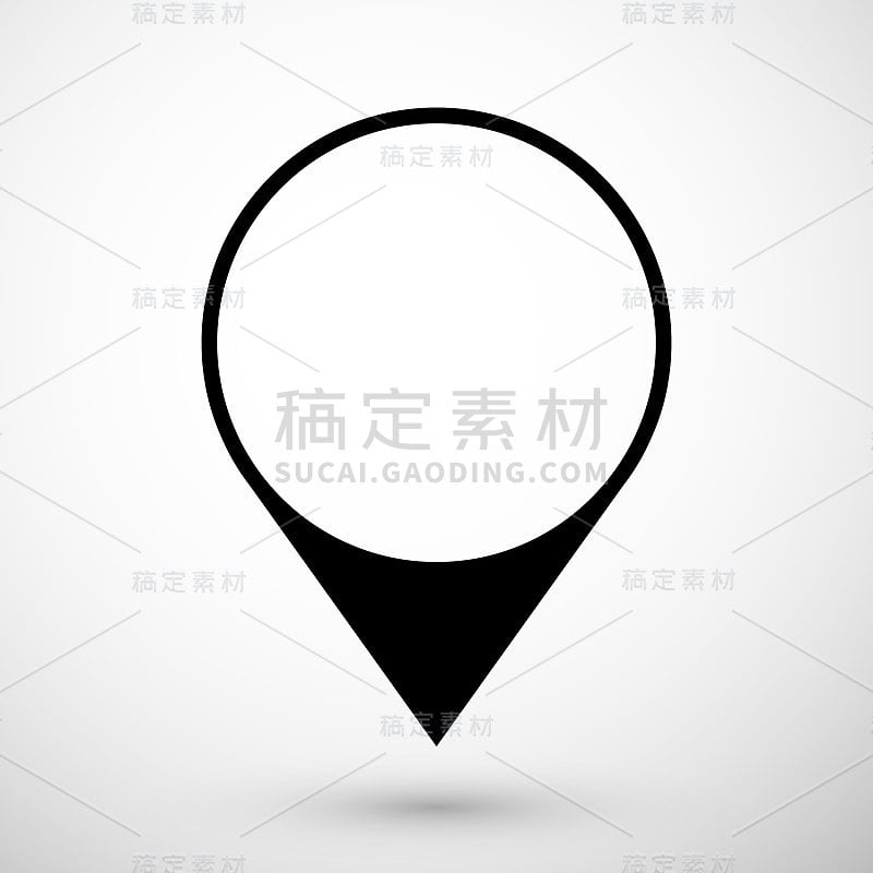 地图指针图标在平面样式与阴影。导航符号孤立在灰色背景。矢量图