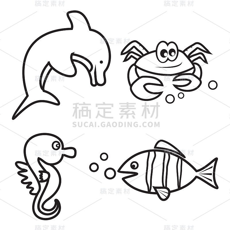 海洋生物，涂色书