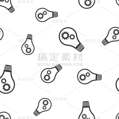 灯泡齿轮无缝模式。经营理念灯泡齿轮象形图。矢量插图上的白色背景。