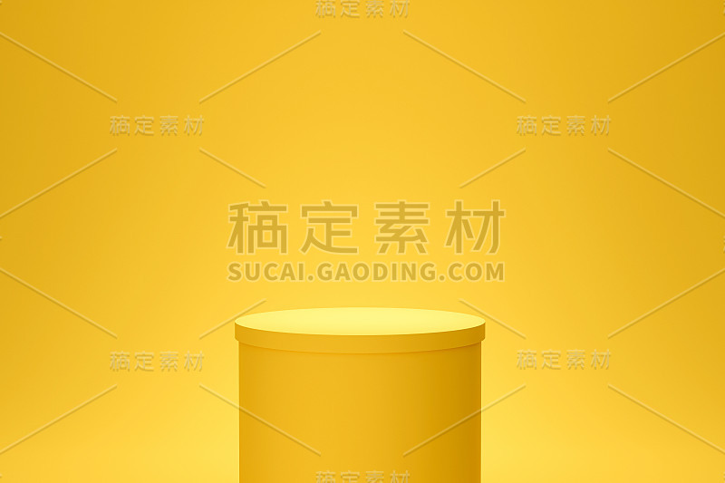 黄色讲台架或空基座展示在生动的时尚夏季背景与最小的风格。展示产品的空白台。3 d渲染。