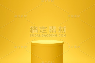 黄色讲台架或空基座展示在生动的时尚夏季背景与最小的风格。展示产品的空白台。3 d渲染。