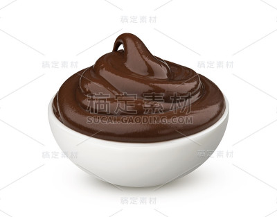 一碗孤立在白色背景上的巧克力奶油