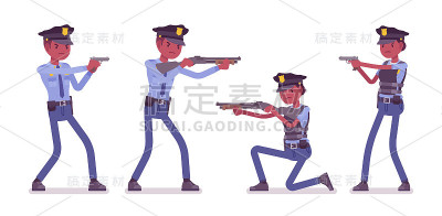 年轻的黑人警察带着枪