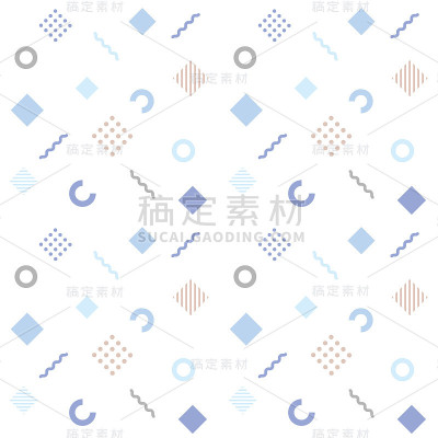 圆、正方形和波浪线的无缝几何图案
