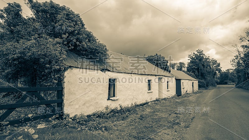 Sepia Vintage Farm Buildings Road