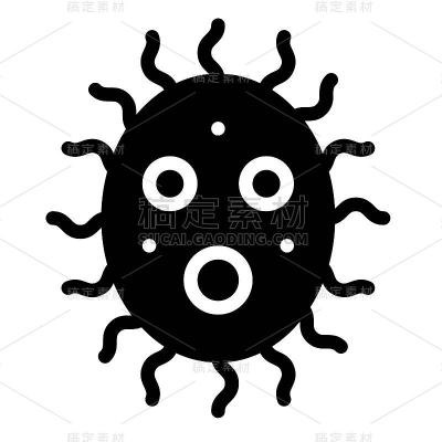 病毒或细菌矢量插图，固体样式图标