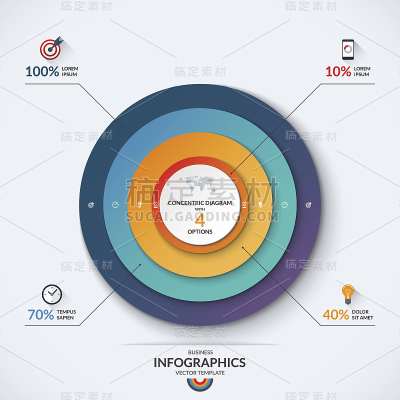 信息图同心图模板与4个选项