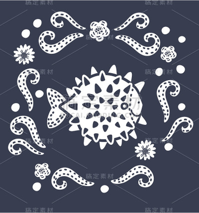 图形河豚鱼孤立在白色的背景。海hedgehoge。