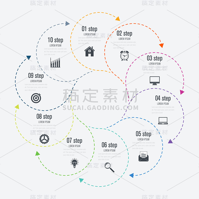 信息图形模板10选项与圆