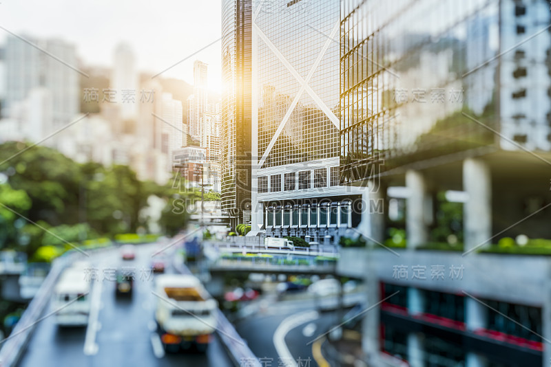 模糊的城市交通在城市，香港