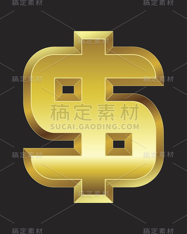 矩形斜面金色字体，美元货币符号