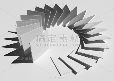 渲染的3D模型演示多米诺效应反向。