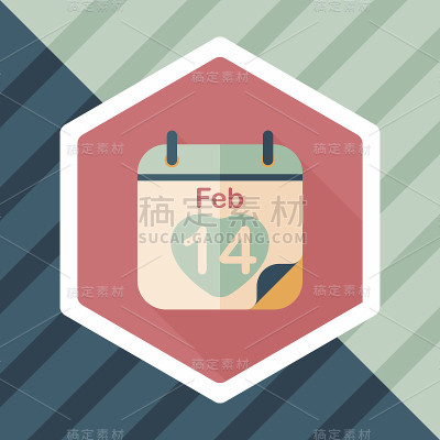 情人节2月14日平图标长影，eps