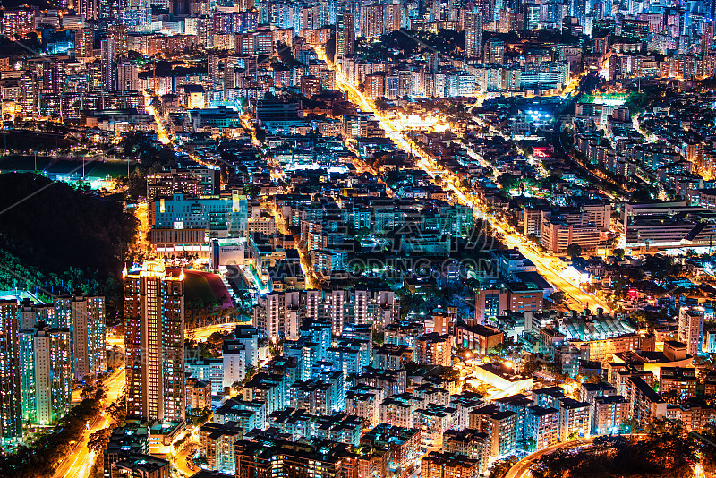 香港夜景，九龙区，从狮子山拍摄。