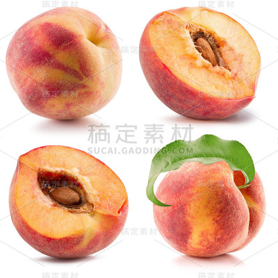 一组孤立在白色背景上的桃子