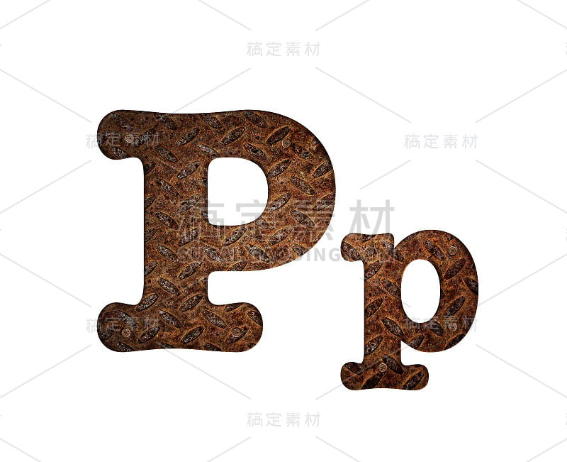 字母P生锈的金属。