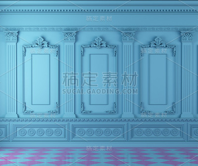 空古典房间内饰绿松石色