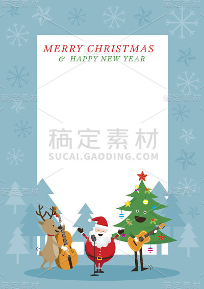 圣诞老人，雪人，驯鹿，演奏音乐的框架