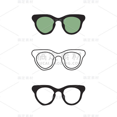 手绘眼镜轮廓集。