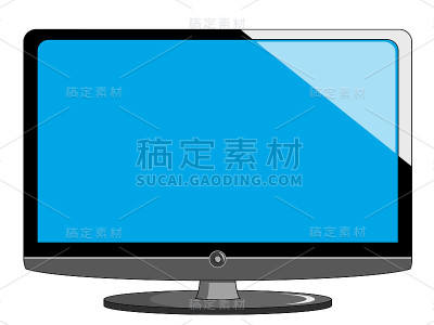 卡通现代技术的平板电视或电视与空白屏幕隔离的白色