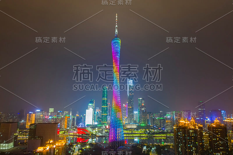 航拍中国广州CBD夜景