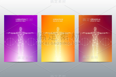 以人体为背景的封面或海报设计。科技观念。矢量图