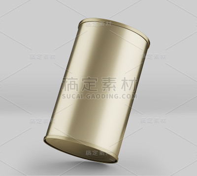 圆形橄榄油锡罐模型，金色液体容器，3d渲染孤立在光背景